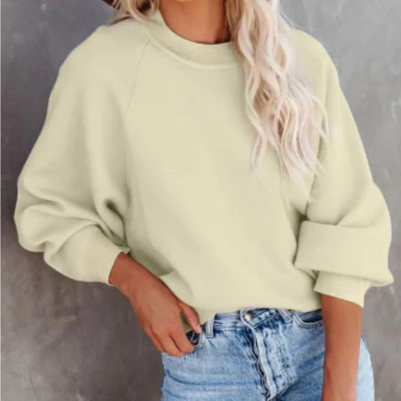 Beige Crew Neck Raglan Sleeve Sweatshirt - Picture 1 of 11